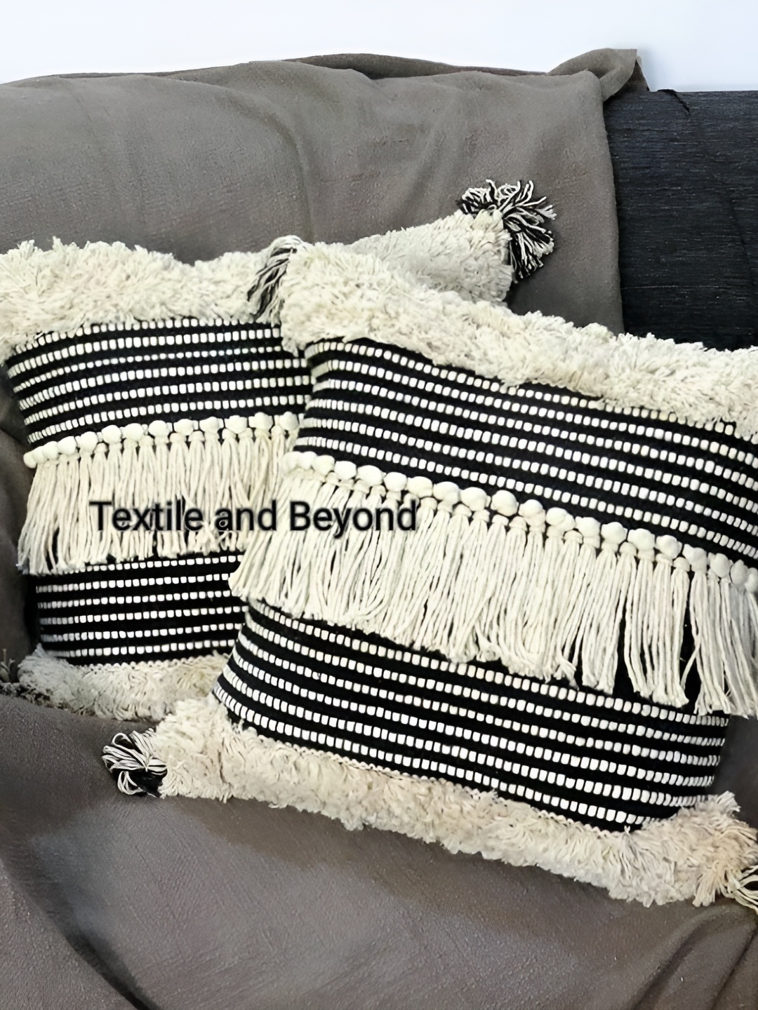 

Textile and Beyond Black & Off White 5 Pieces Striped Cotton Square Cushion Covers
