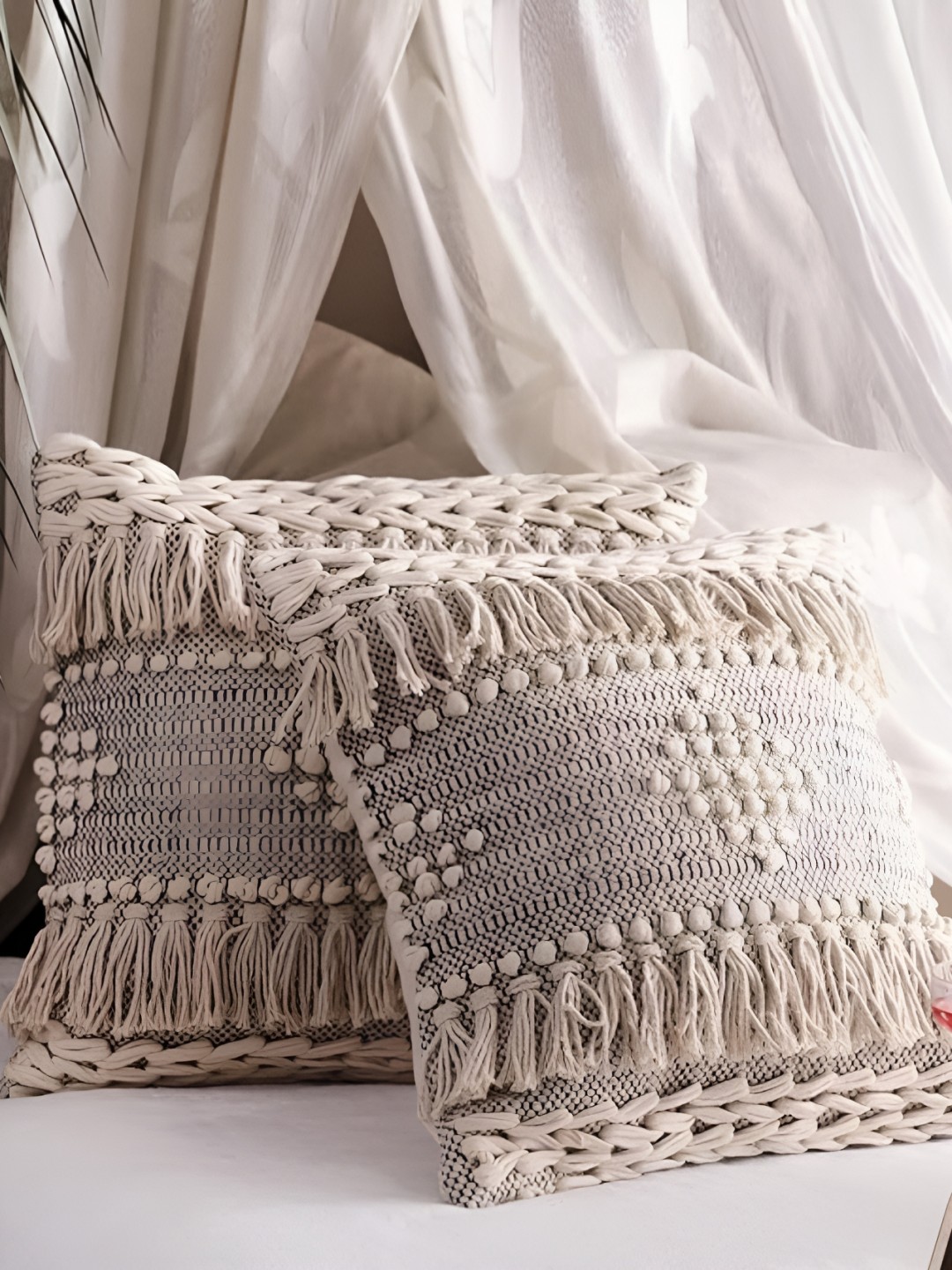 

Textile and Beyond Off White 3 Pieces Pieces Abstract Cotton Square Cushion Covers