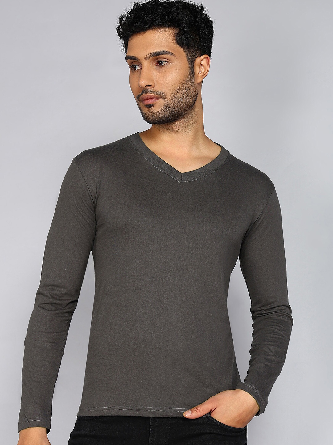 

Fleximaa V-Neck Pure Cotton T-shirt, Steel