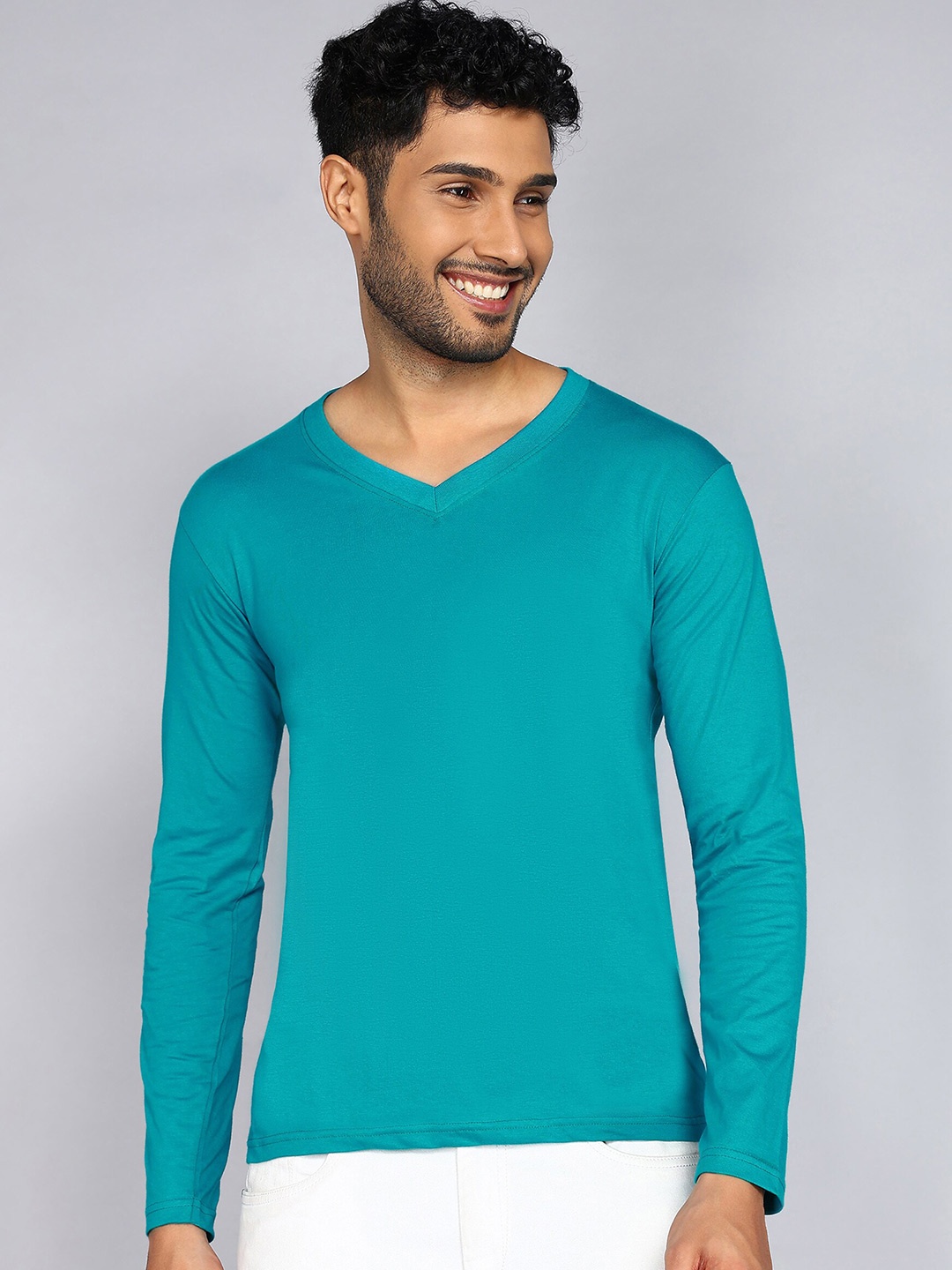 

Fleximaa V-Neck Long Sleeves Pure Cotton T-shirt, Sea green