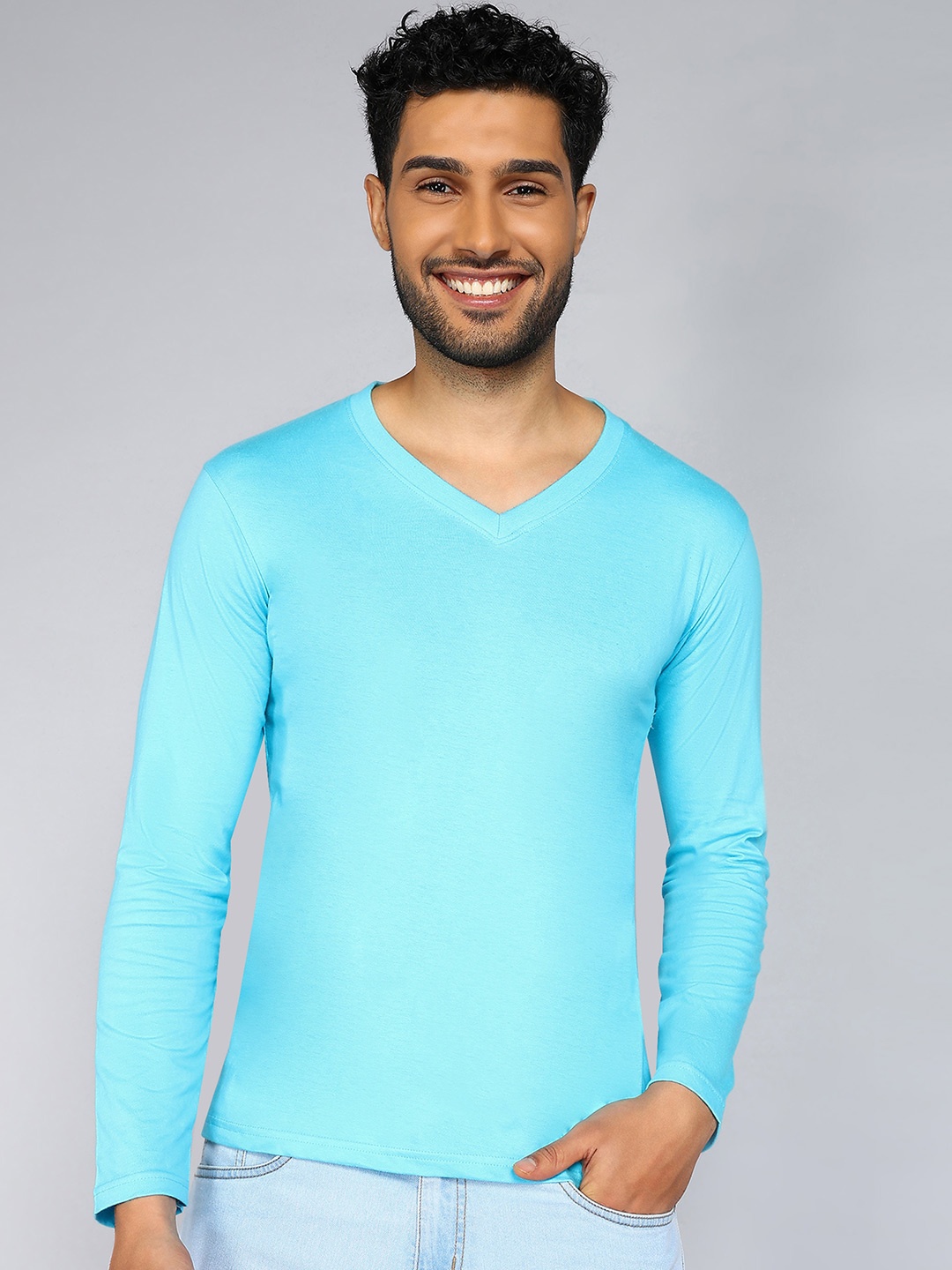 

Fleximaa V-Neck Pure Cotton T-shirt, Blue