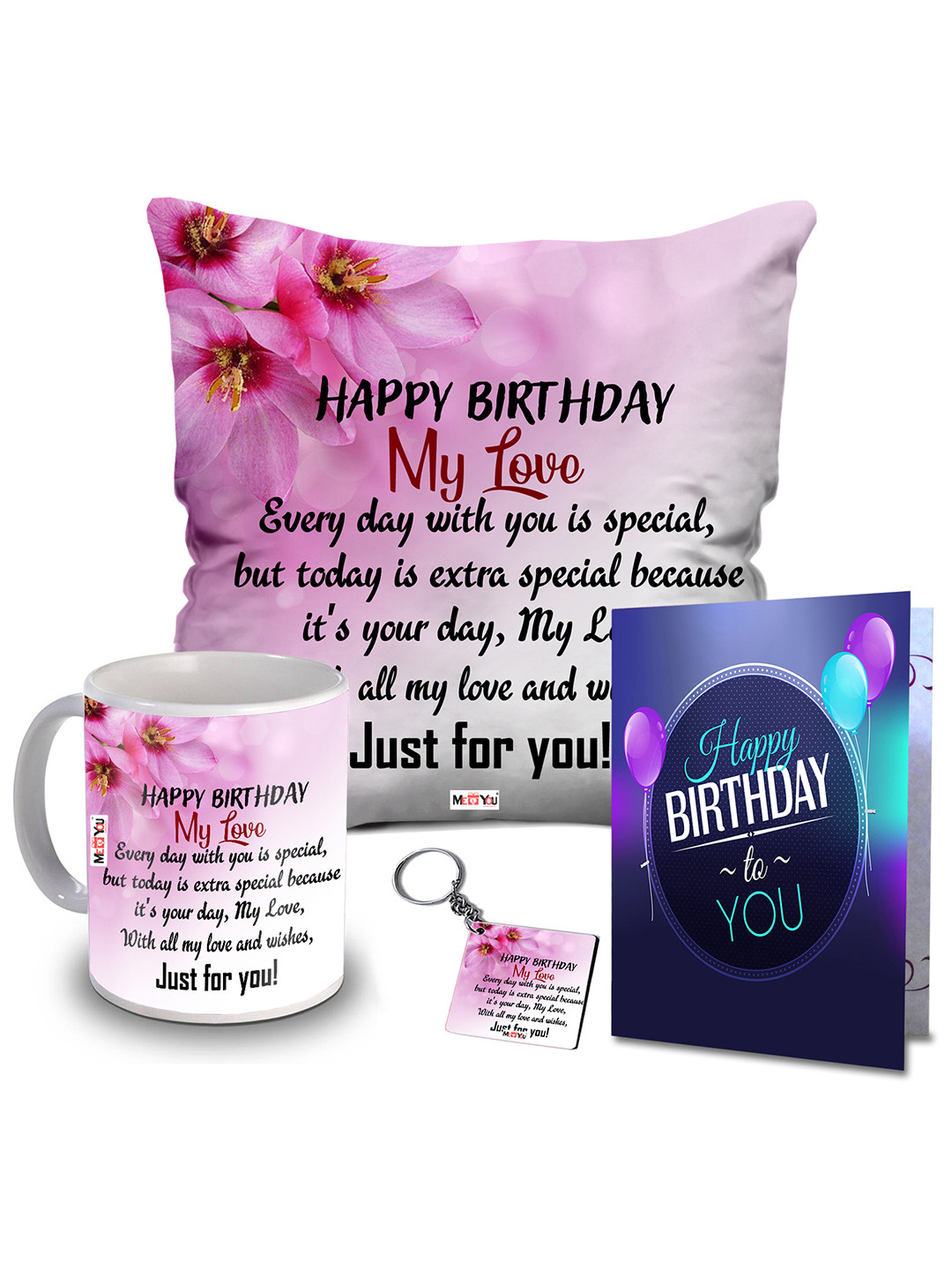 

ME & YOU 4 Pieces White & Pink Printed Birthday Gift Set
