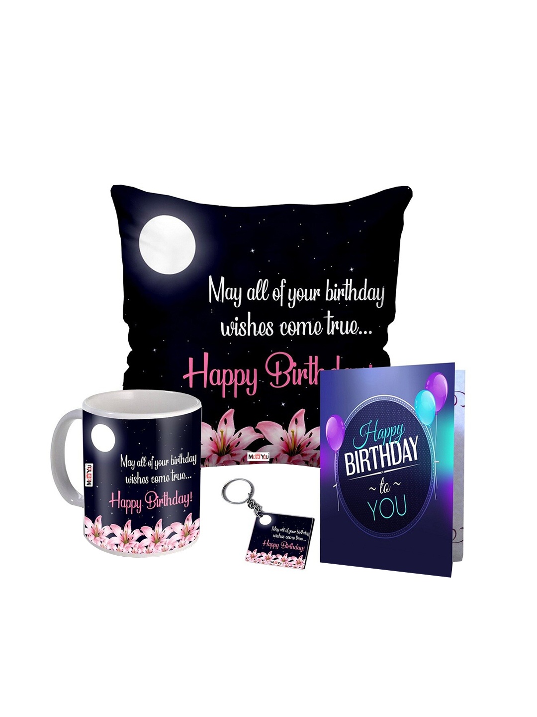 

ME & YOU Navyy-Blue & Pink 4 Pcs Printed Birthday Gift Set, Navy blue