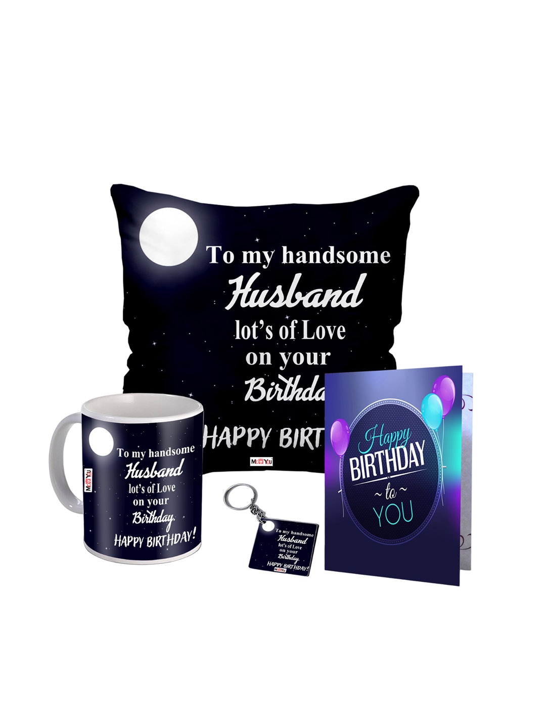 

ME & YOU Navyy Blue & White 4 Pieces Printed Home Gift Set, Navy blue