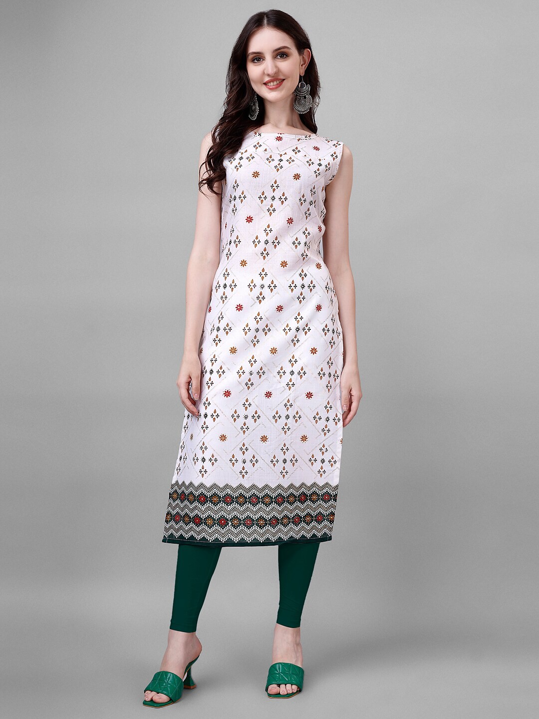 

Kinjo Ethnic Motifs Printed Pure Cotton Straight Kurta, Green