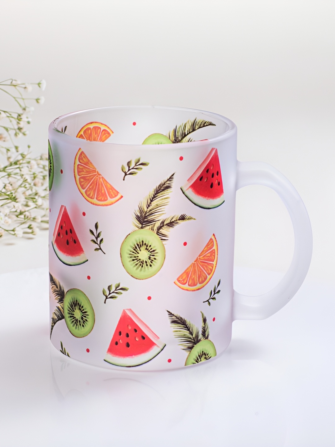 

Strokes by Namrata Mehta Green & Orange Floral Printed Glass Mug 350ml