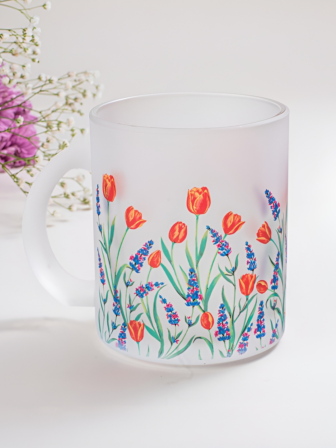 

Strokes by Namrata Mehta Orange & Green Floral Printed Glass Mug 350ml