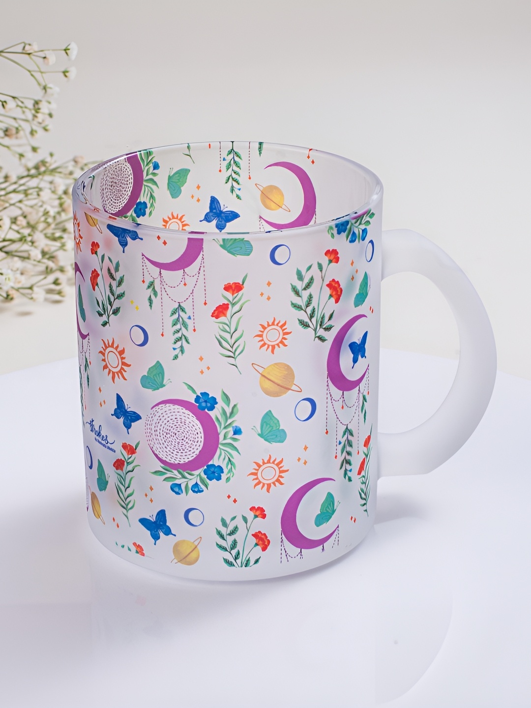

Strokes by Namrata Mehta Green & Purple Floral Printed Glass Mug 350ml