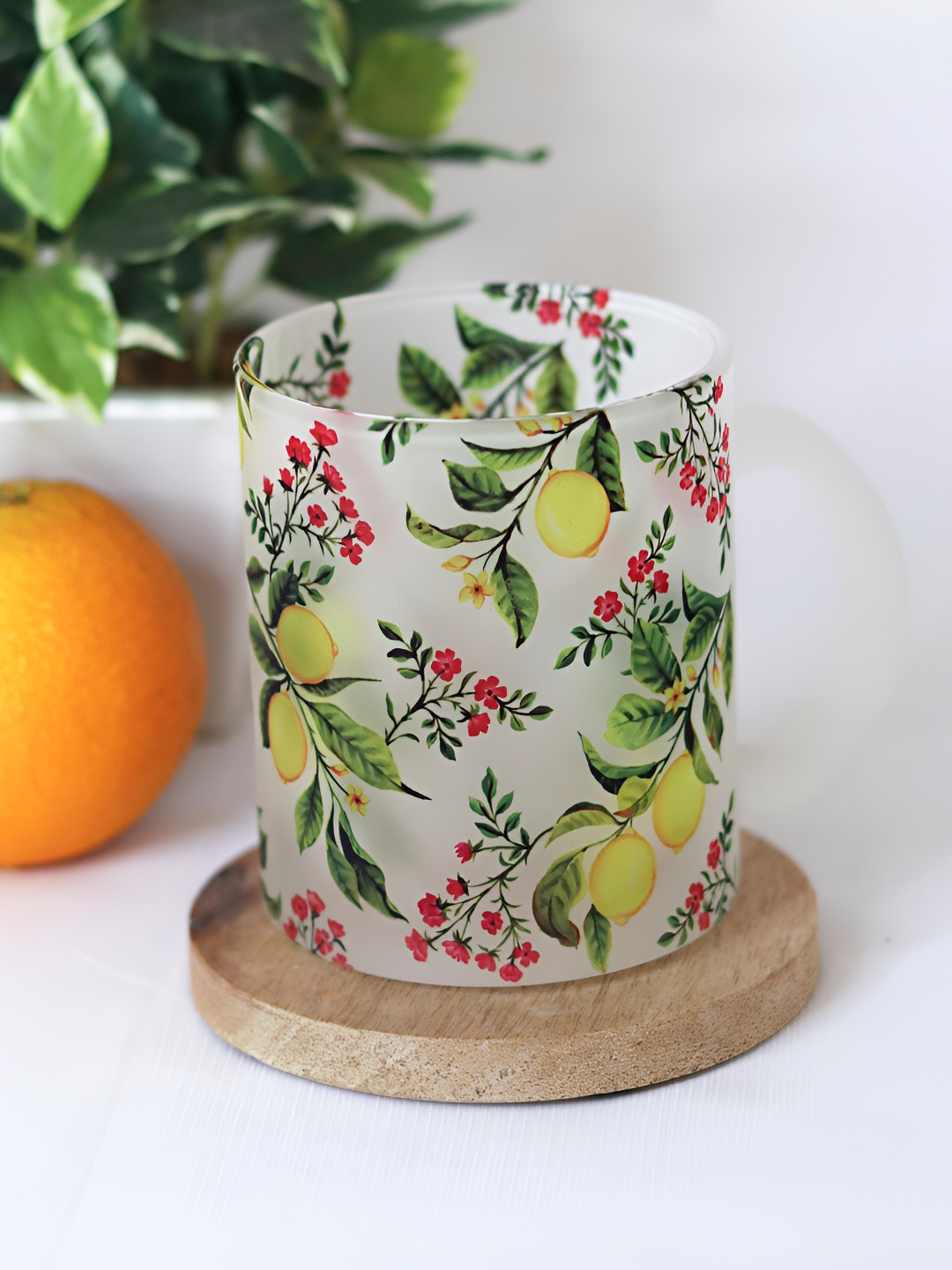 

Strokes by Namrata Mehta Green & Yellow Floral Printed Glass Mug 350ml