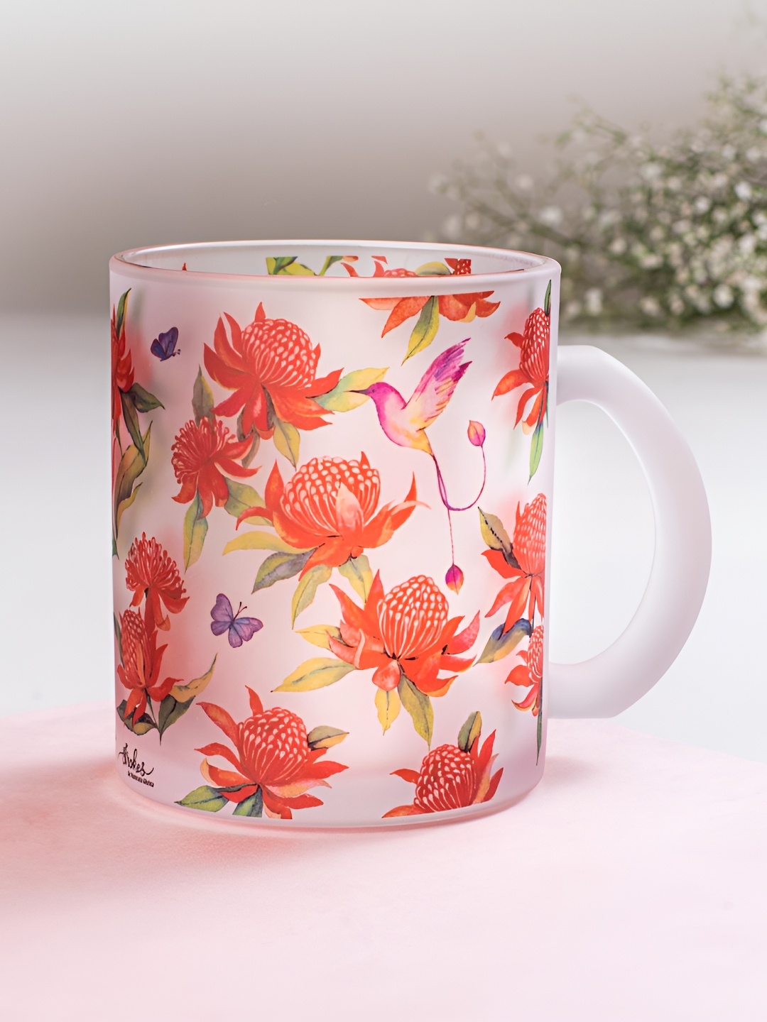 

Strokes by Namrata Mehta Red Floral Printed Glass Mug 350ml