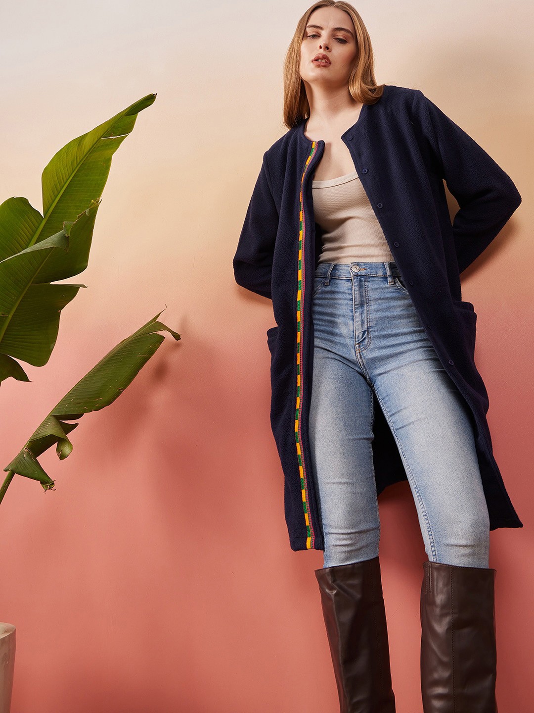 

Sangria Woollen Longline Sweater, Navy blue