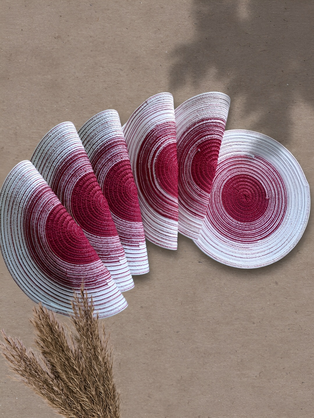 

YELONA Maroon 6 Pieces Striped Non Slip Cotton Table Placemats