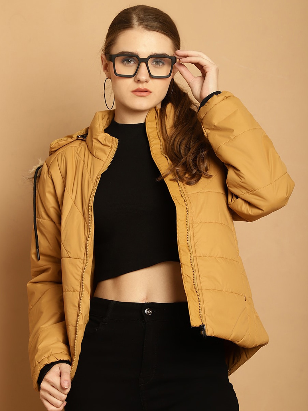 

WELL QUALITY Hooded Lightweight Dri-FIT Puffer Jacket, Mustard