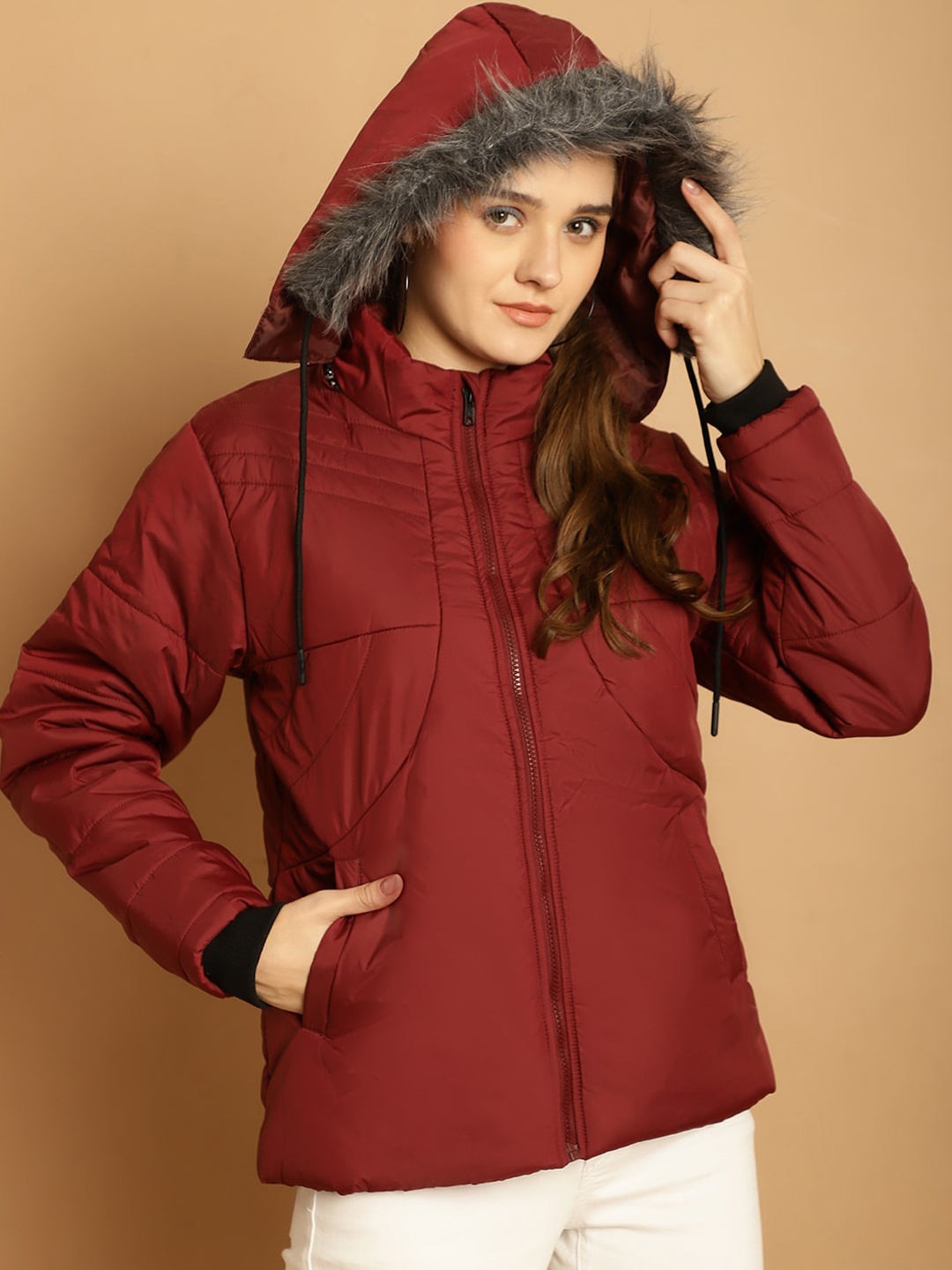 

WELL QUALITY Hooded Puffer Jacket, Maroon