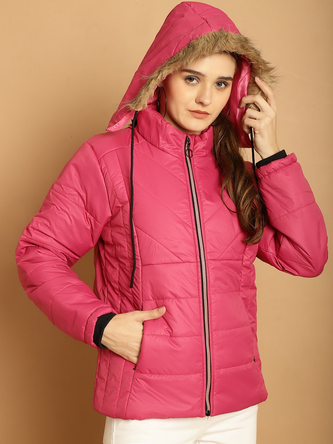 

WELL QUALITY Lightweight Long Sleeves Hooded Outdoor Dri-FIT Puffer Jacket, Pink