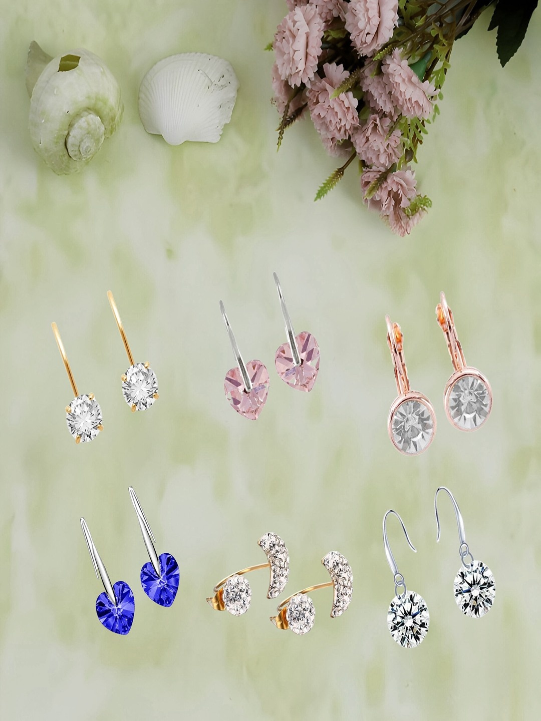 

UNIVERSITY TRENDZ Set Of 6 Gold-Plated Stones Studded Classic Drop Earrings