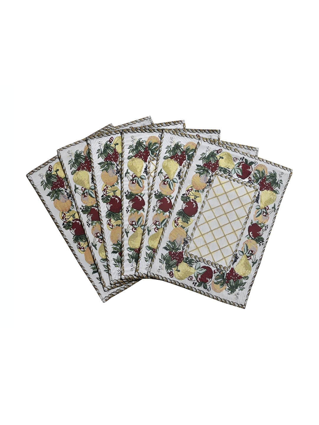 

Yes Cart Home Yellow & Green 7 Pieces Woven Design Table Placemats & Runner, White