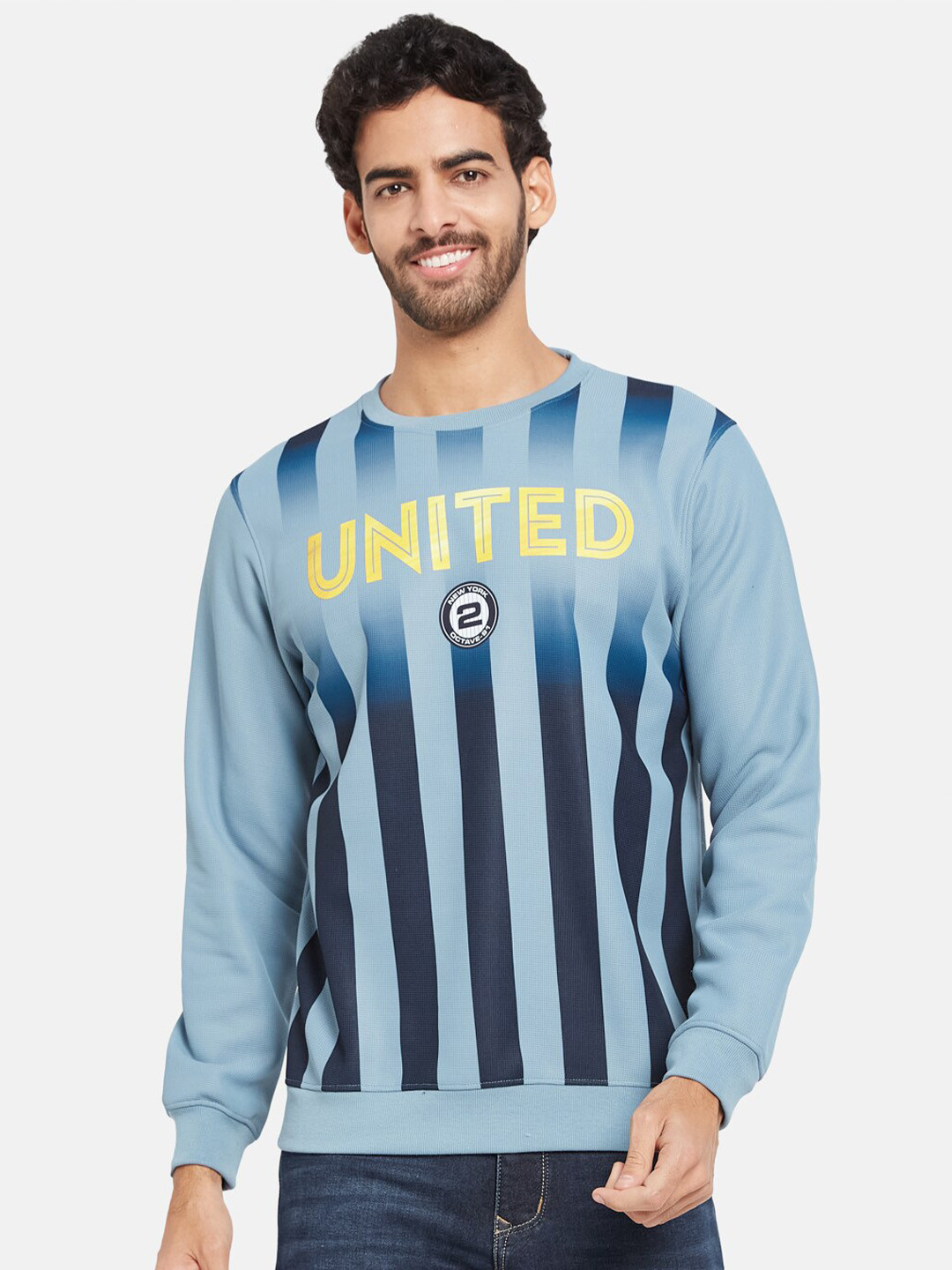 

Octave Striped Fleece Pullover, Blue