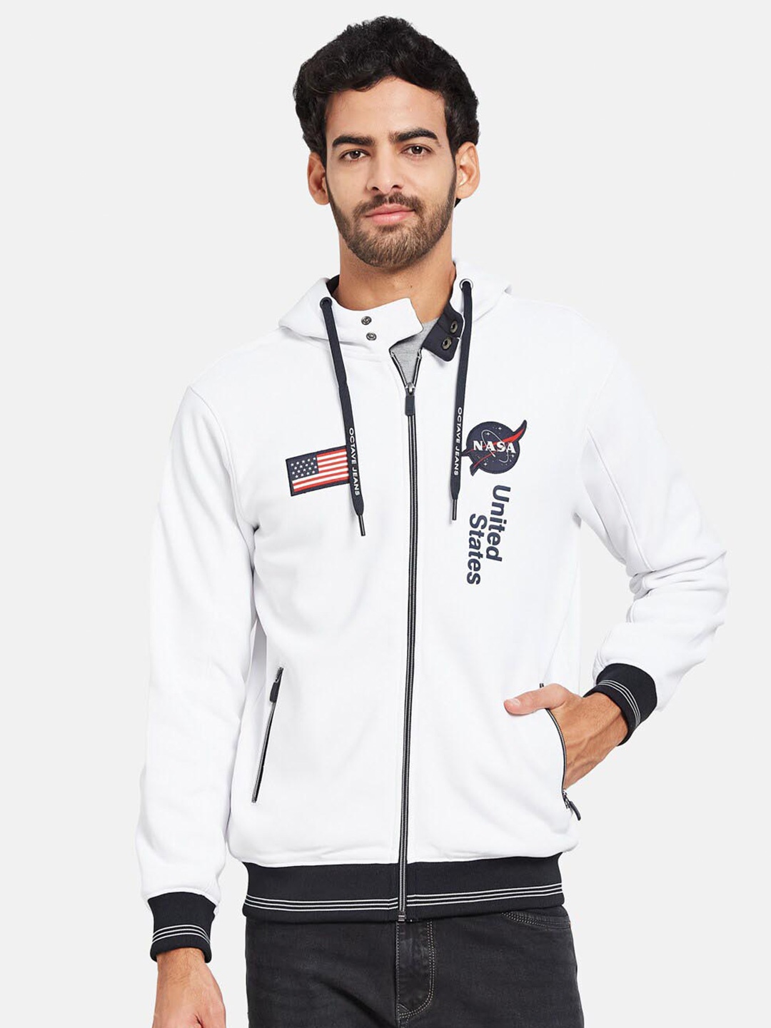 

Octave Hooded Fleece Front-Open Sweatshirt, White