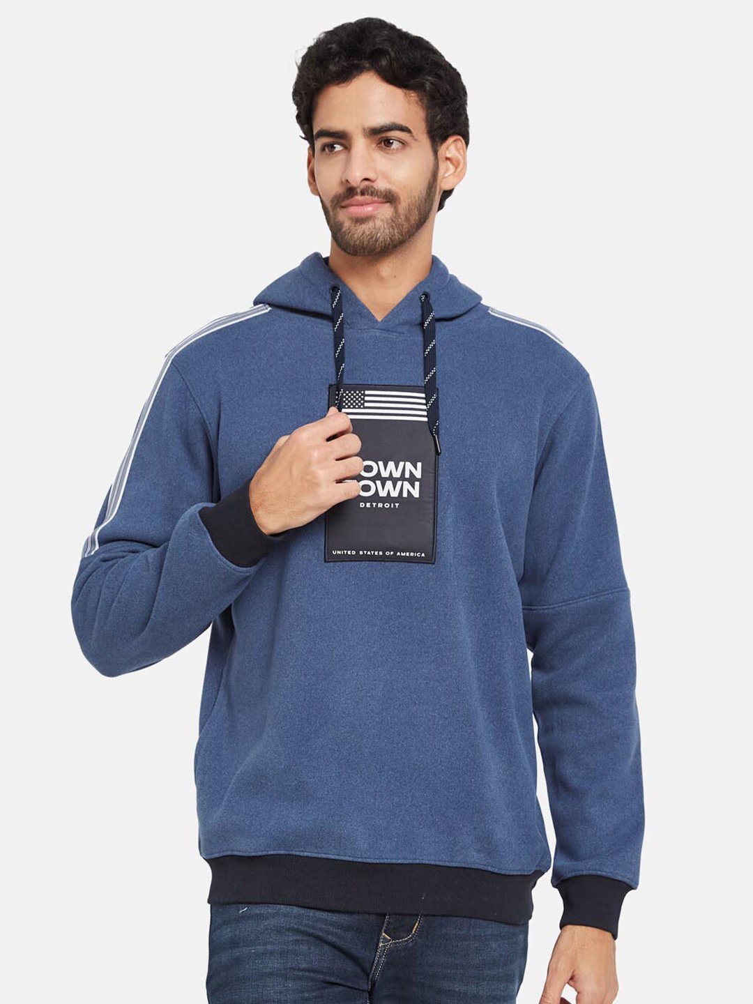

Octave Typography Printed Hooded Fleece Pullover, Blue
