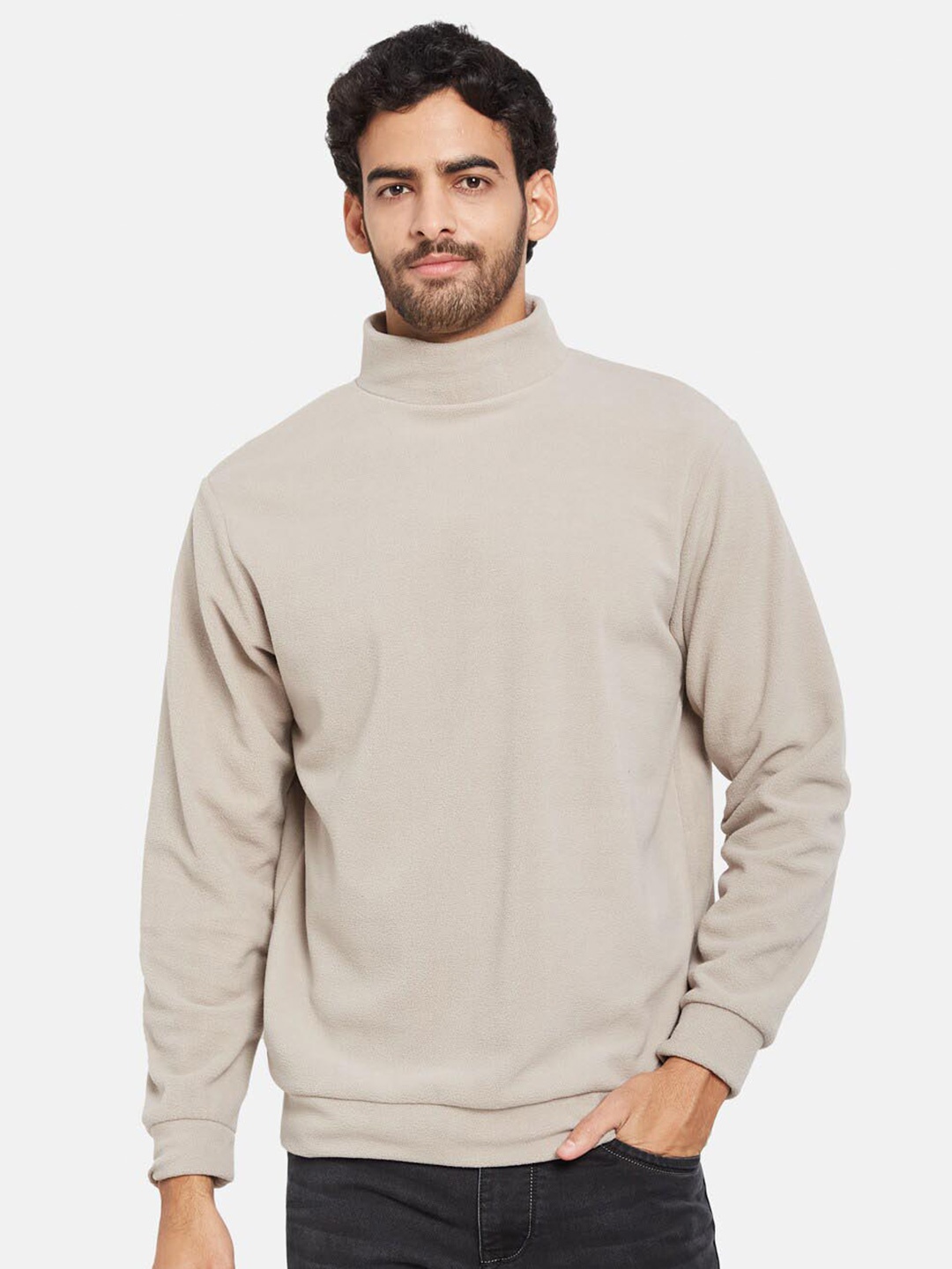 

Octave High Neck Fleece Pullover, Beige