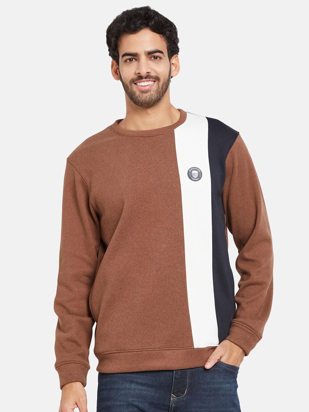 

Octave Colourblocked Fleece Pullover Sweatshirt, Brown