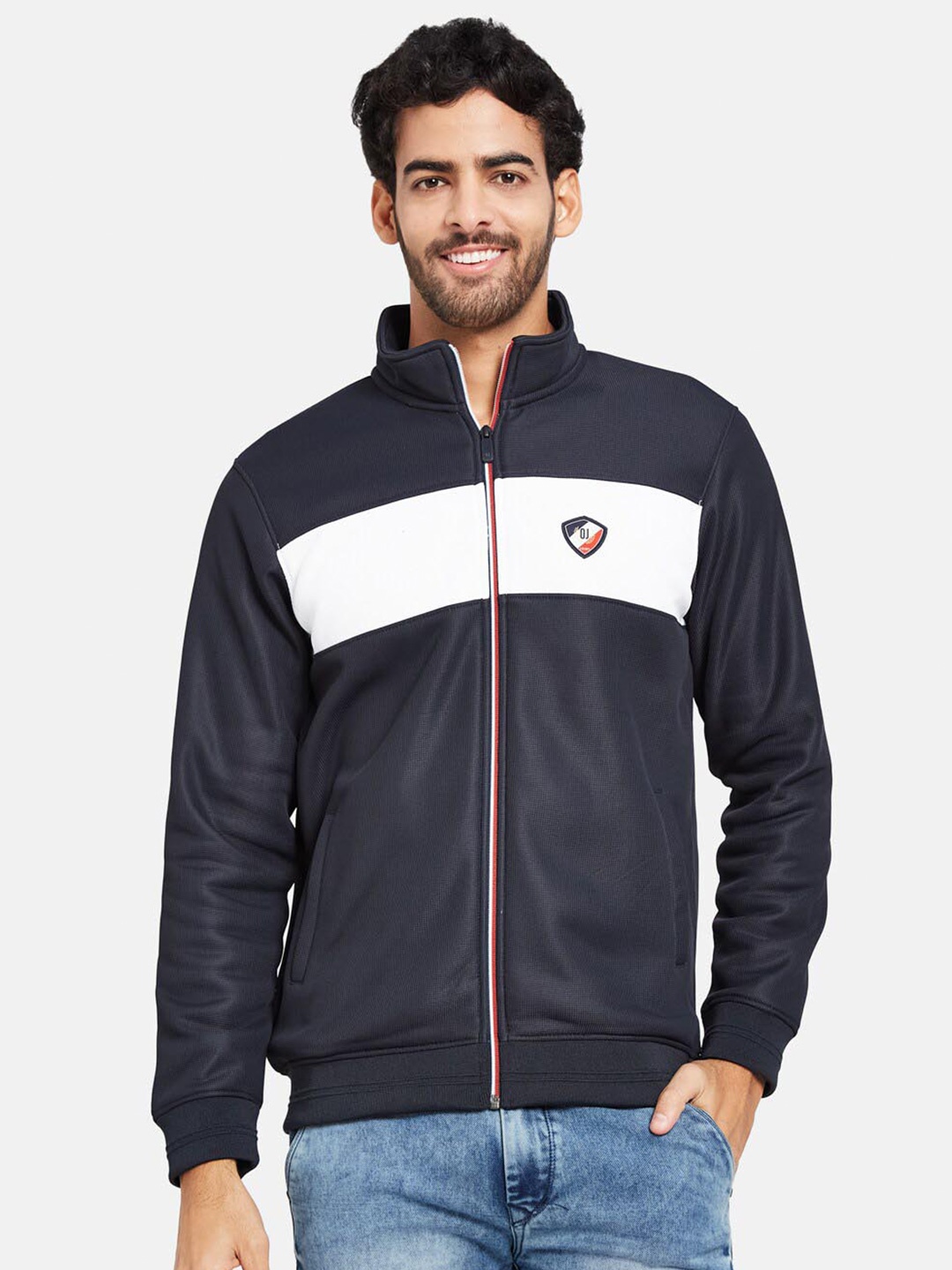 

Octave Colourblocked Mock Collar Fleece Bomber Jacket, Navy blue