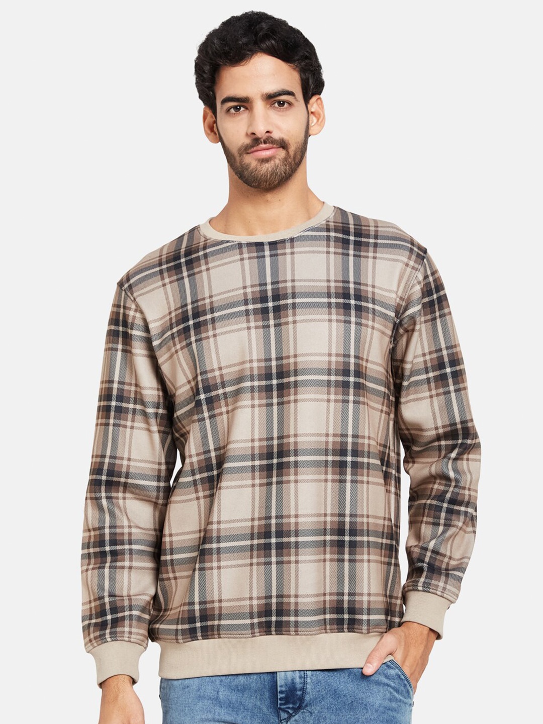 

Octave Checked Fleece Pullover, Khaki