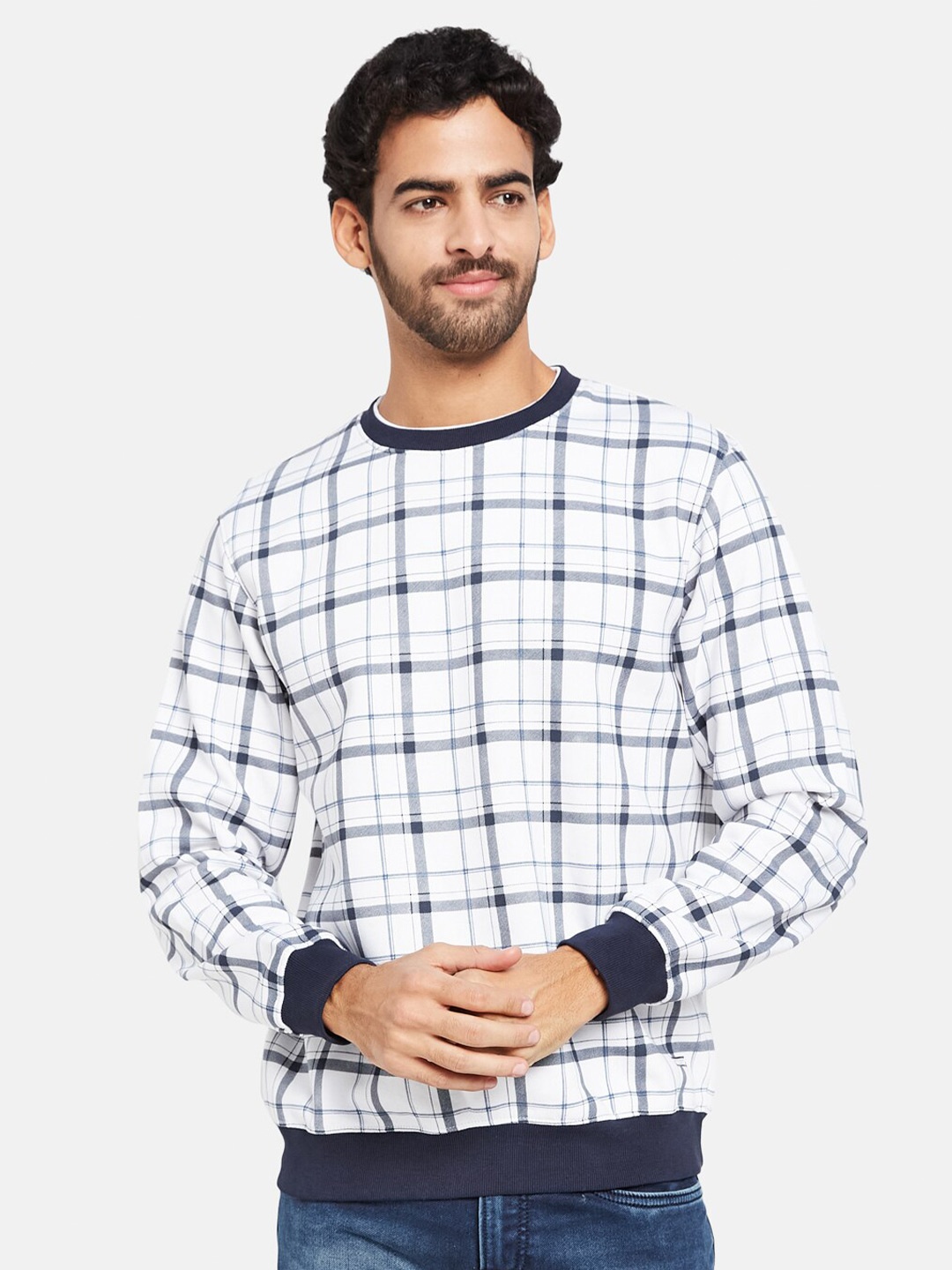 

Octave Checked Fleece Sweatshirt, White