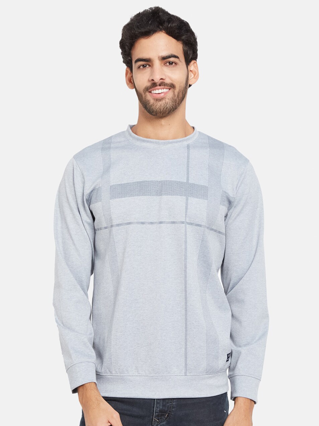 

Octave Striped Fleece Sweater, Grey