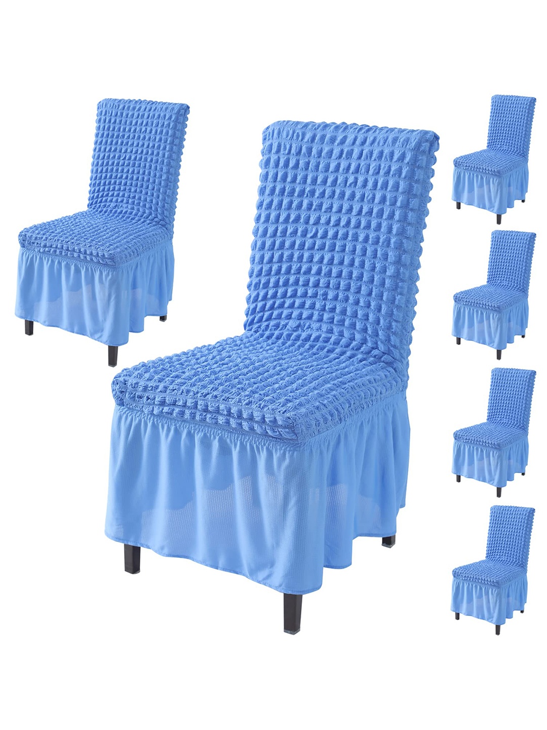 

HOKIPO Blue 6 Pieces Bubble Frill Stretchable Table Chair Covers