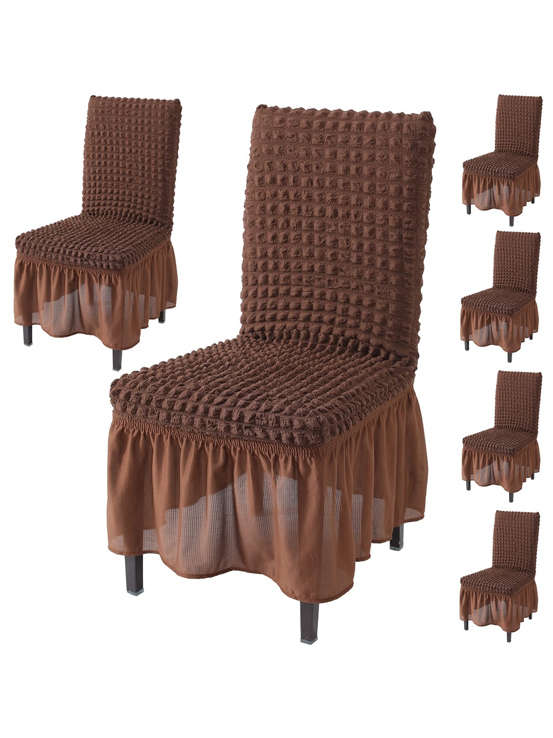 

HOKIPO Coffee Brown 6 Pieces Frill Stretchable Table Chair Covers