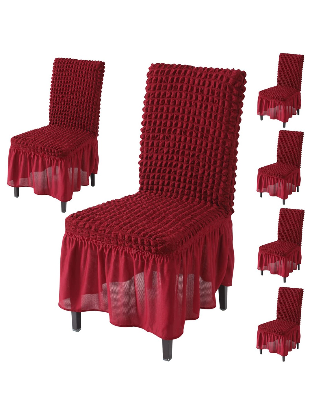 

HOKIPO Red 6 Pieces Frill Stretchable Chair Covers