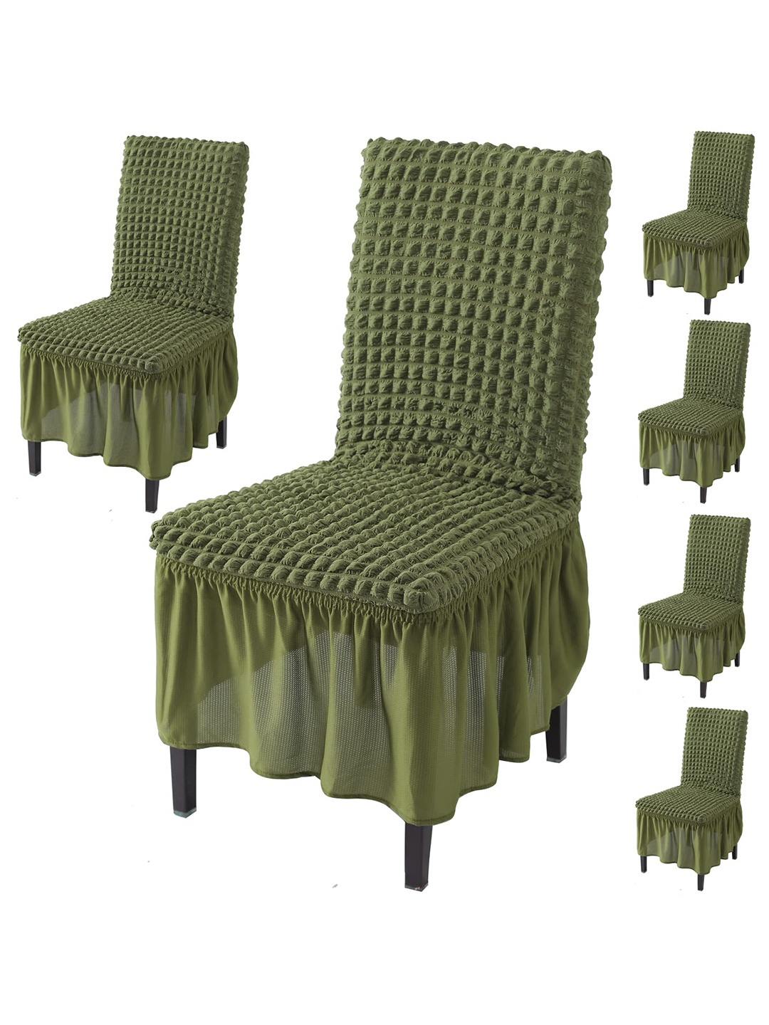 

HOKIPO Green 6 Pieces Bubble Frill Stretchable Chair Covers