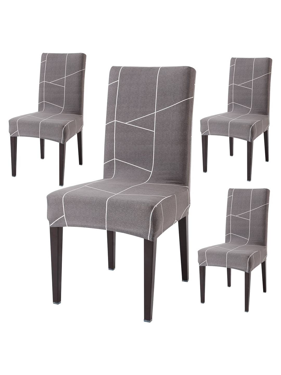 

HOKIPO Grey & White 4 Pieces Printed Stretchable Chair Covers