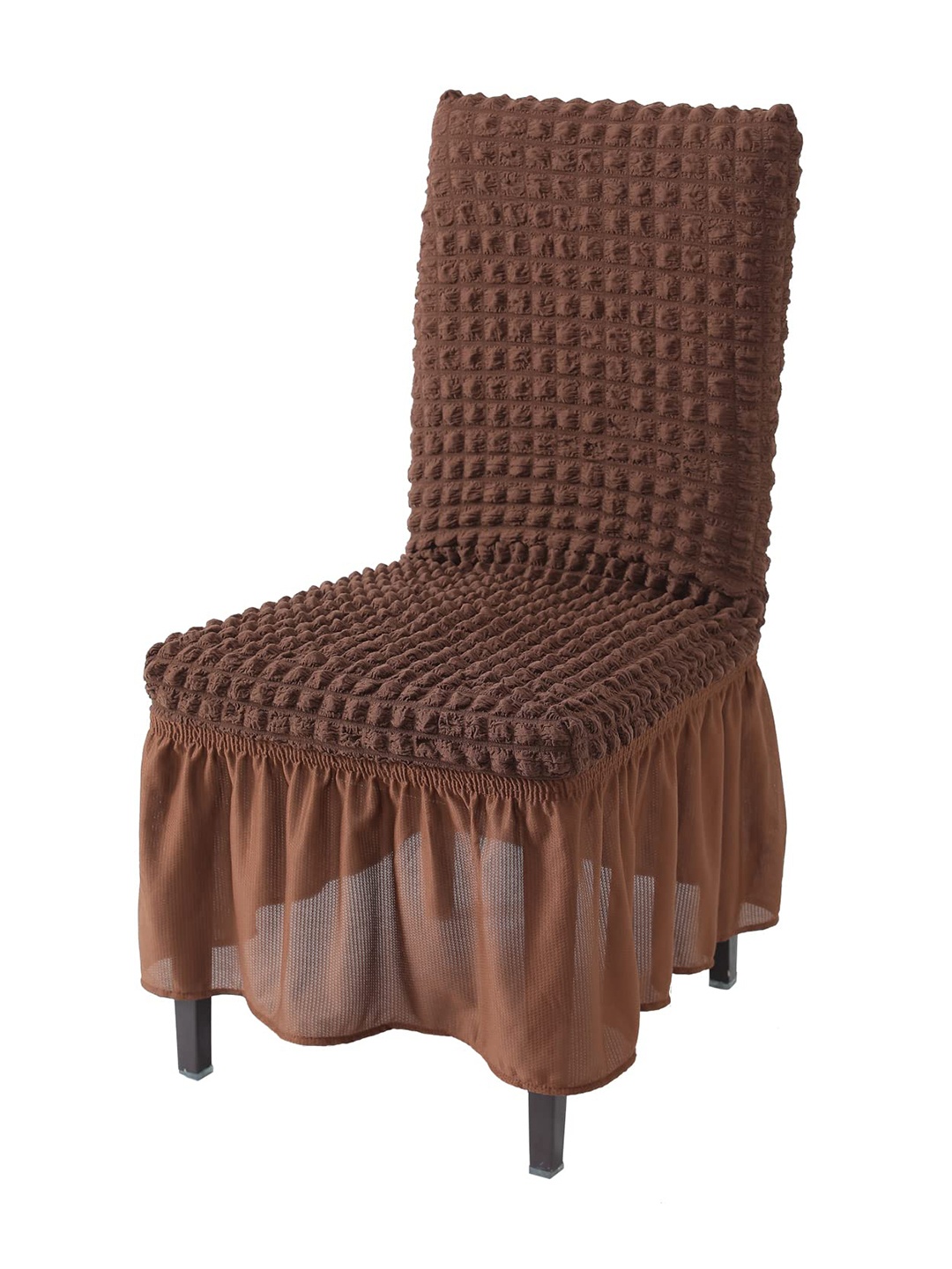 

HOKIPO Coffee Brown Bubble Frill Stretchable Table Chair Cover