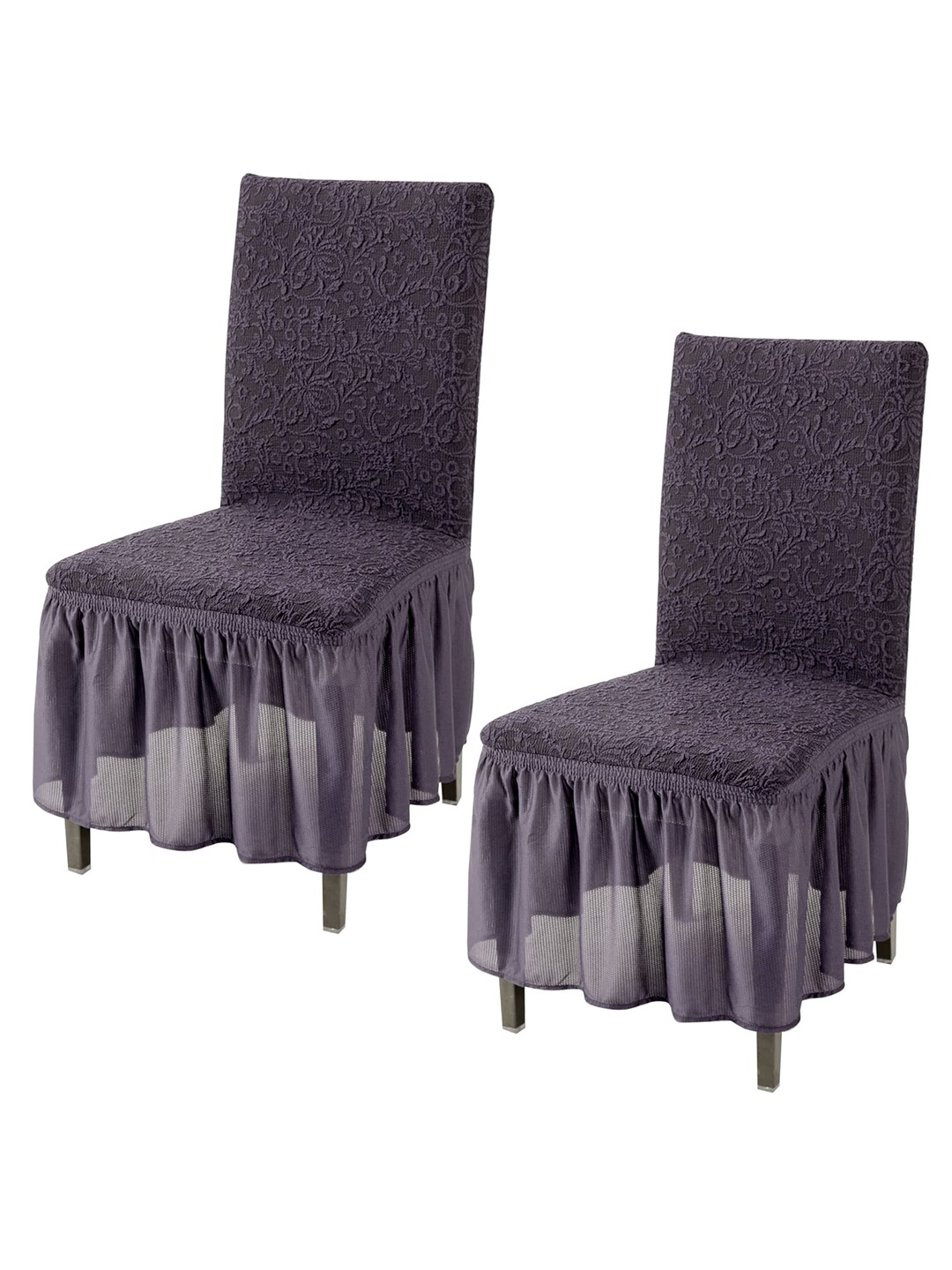 

HOKIPO Grey 2 Piece Floral Frilled Stretchable Table Chair Covers