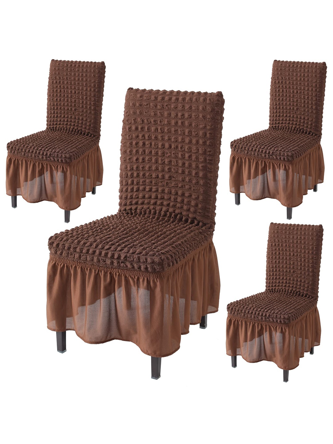 

HOKIPO 4 Pieces Bubble Frilled Stretchable Table Chair Covers, Coffee brown