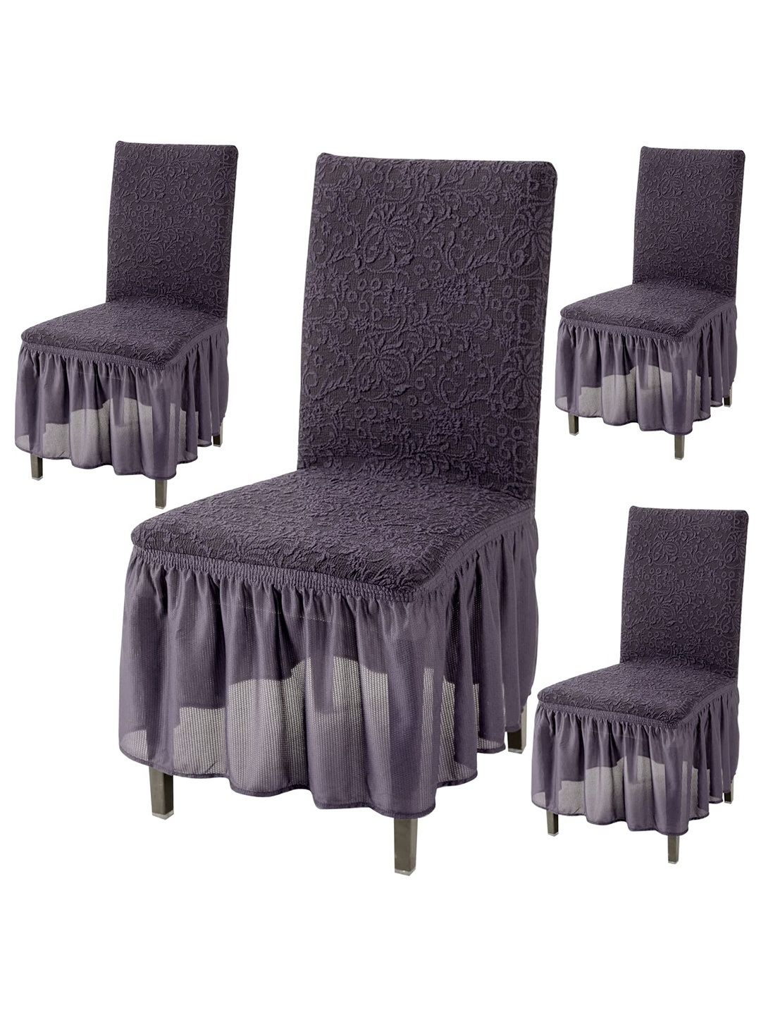 

HOKIPO Grey 4 Pieces Floral Frilled Stretchable Table Chair Covers