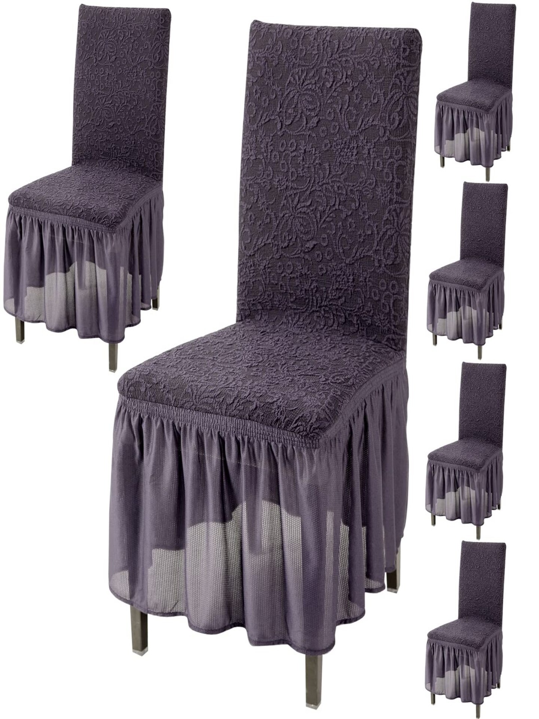 

HOKIPO Grey 6 Pieces Floral Frill Stretchable Table Chair Covers