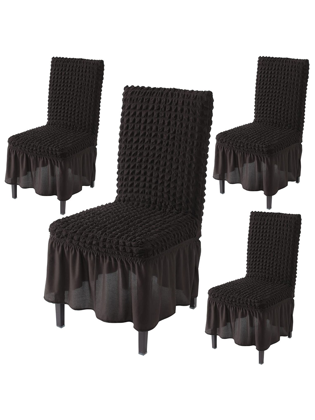 

HOKIPO 4 Pieces Bubble Frill Stretchable Table Chair Covers, Brown