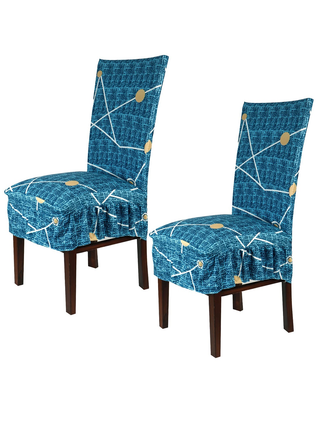 

HOKIPO Blue & Yellow 2 Pieces Printed Frilled Stretchable Chair Covers
