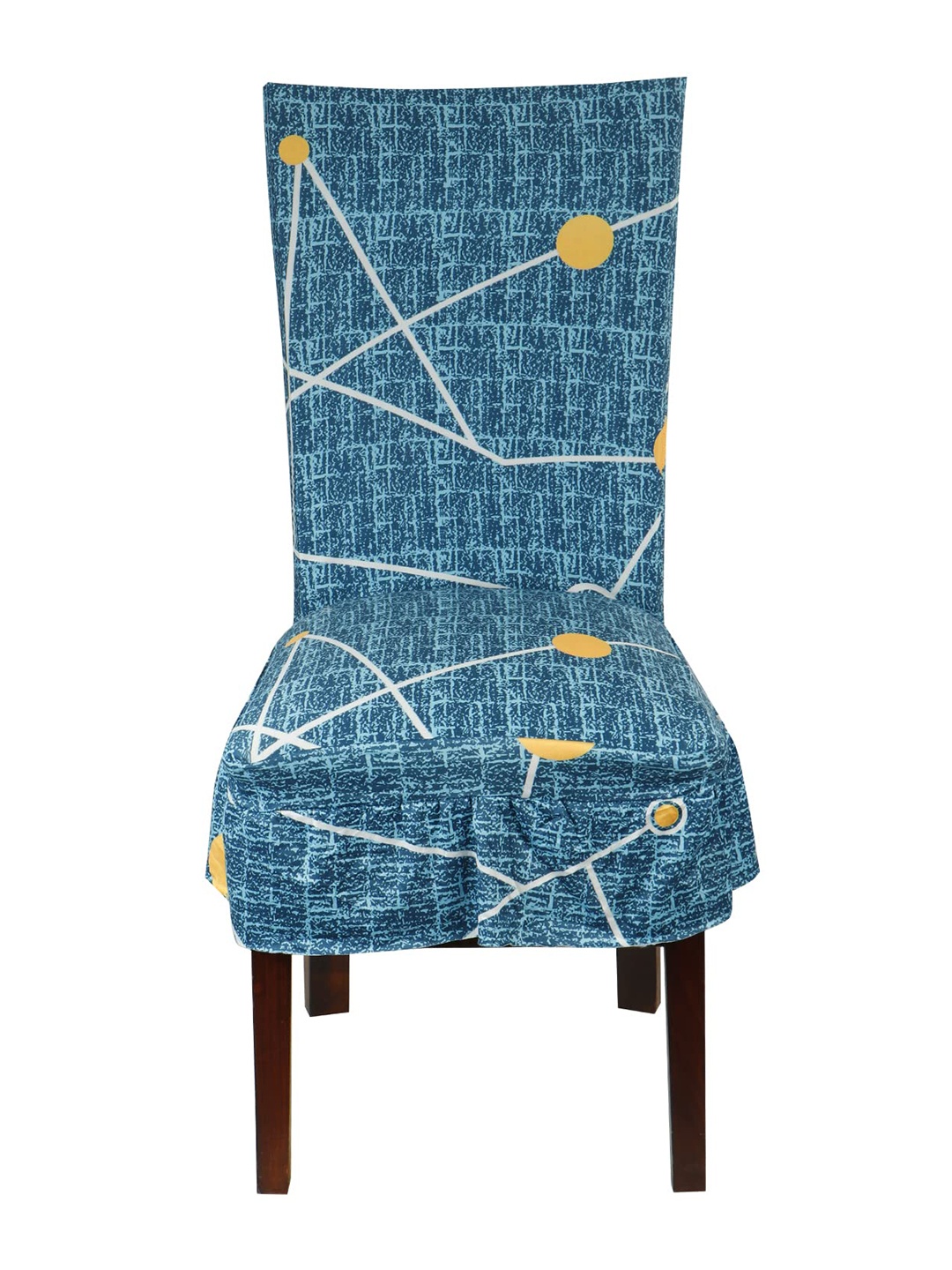 

HOKIPO Blue & Yellow Printed Frill Stretchable Chair Covers