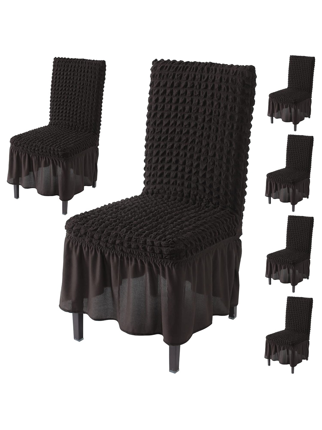 

HOKIPO Brown 6 Pieces Bubble Frill Stretchable Table Chair Covers