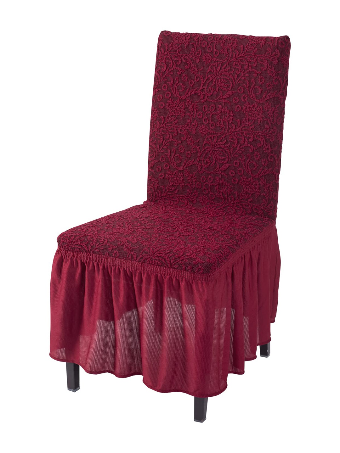 

HOKIPO Maroon Floral Frill Stretchable Chair Cover