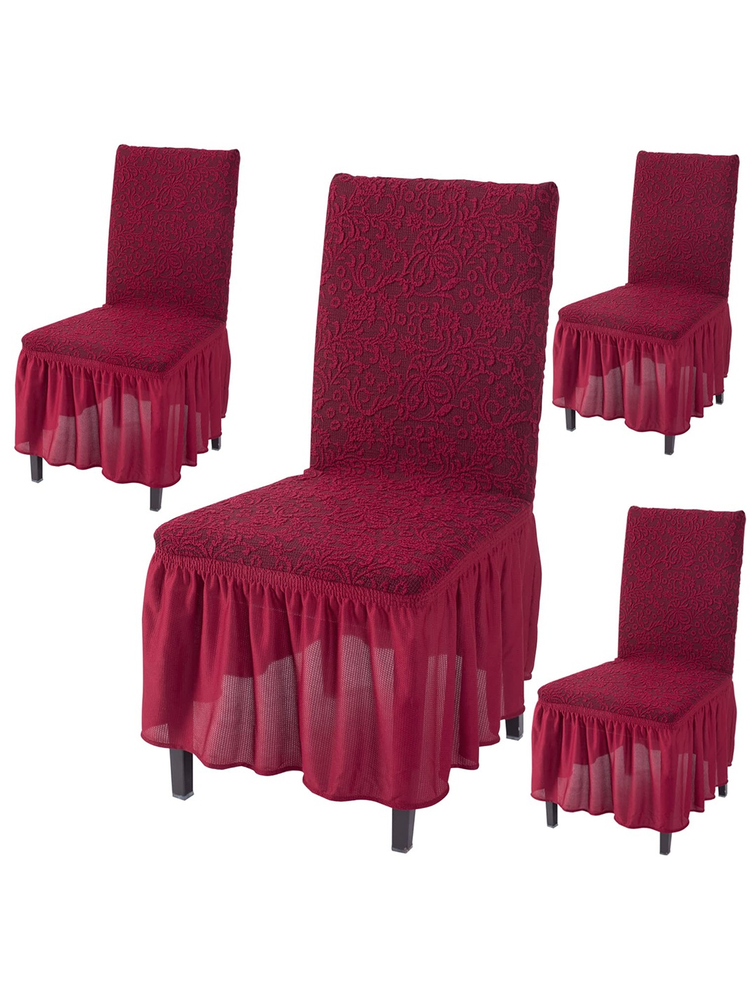 

HOKIPO Maroon 4 Pieces Frill Stretchable Chair Covers