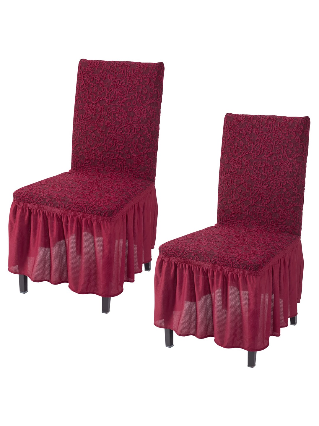 

HOKIPO 2 Pieces Floral Frill Stretchable Chair Covers, Maroon