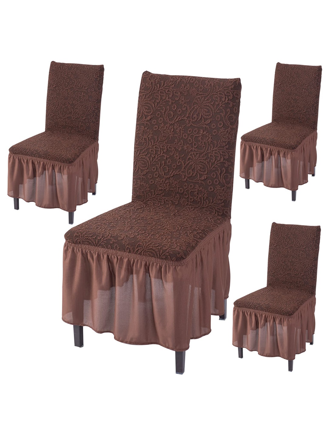 

HOKIPO Coffee Brown 4 Pcs Frilled Stretchable Chair Covers