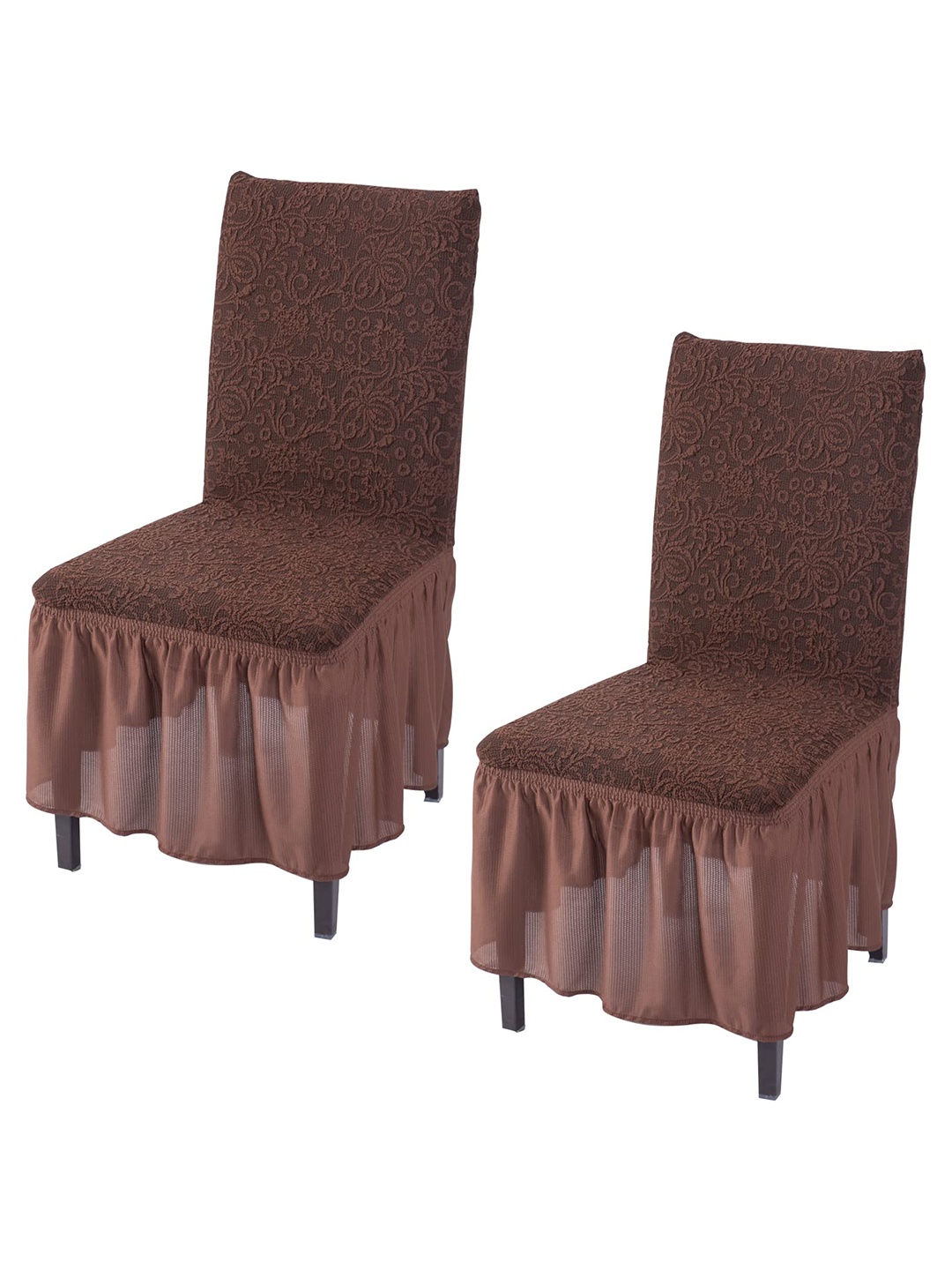 

HOKIPO 2 Pieces Floral Frill Stretchable Chair Covers, Coffee brown