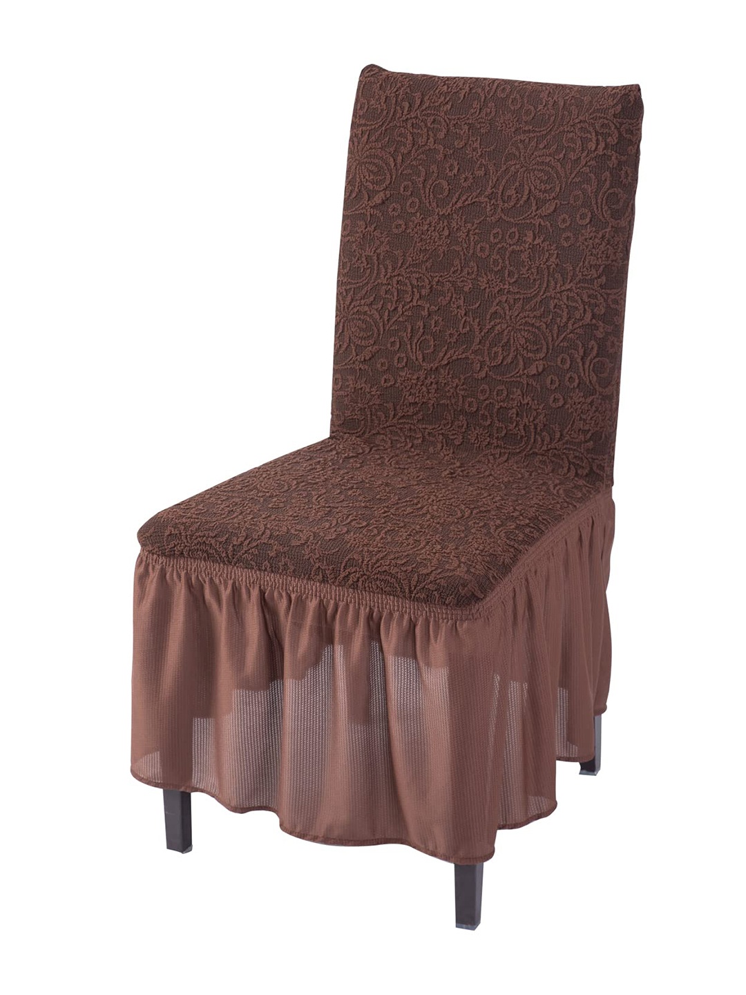 

HOKIPO Coffee Brown Bubble Frill Stretchable Chair Cover